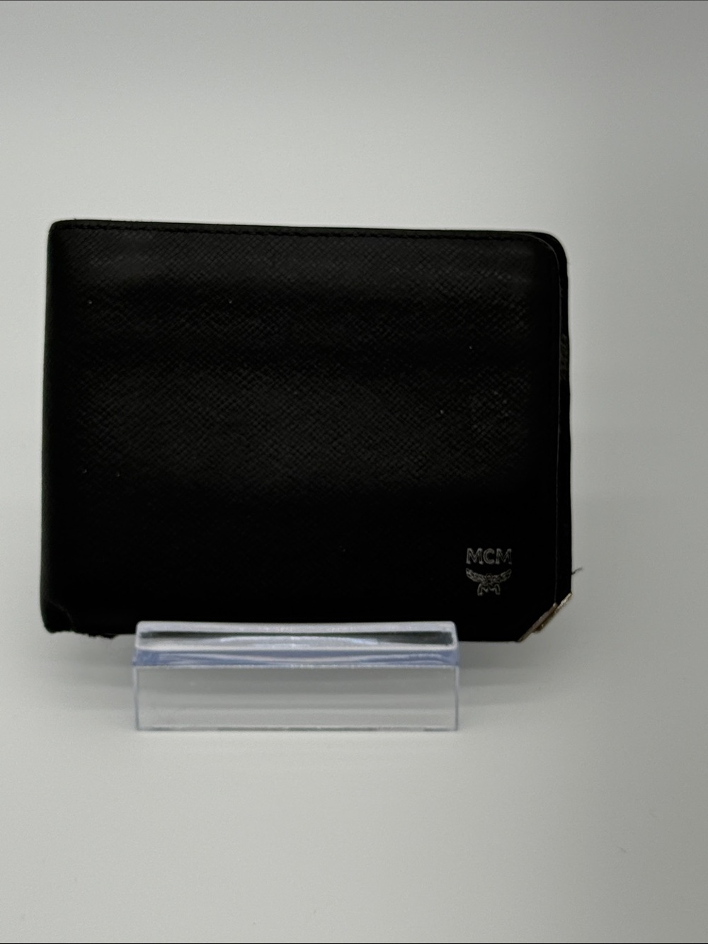 MCM Black Textured Leather Wallet with Logo Accent